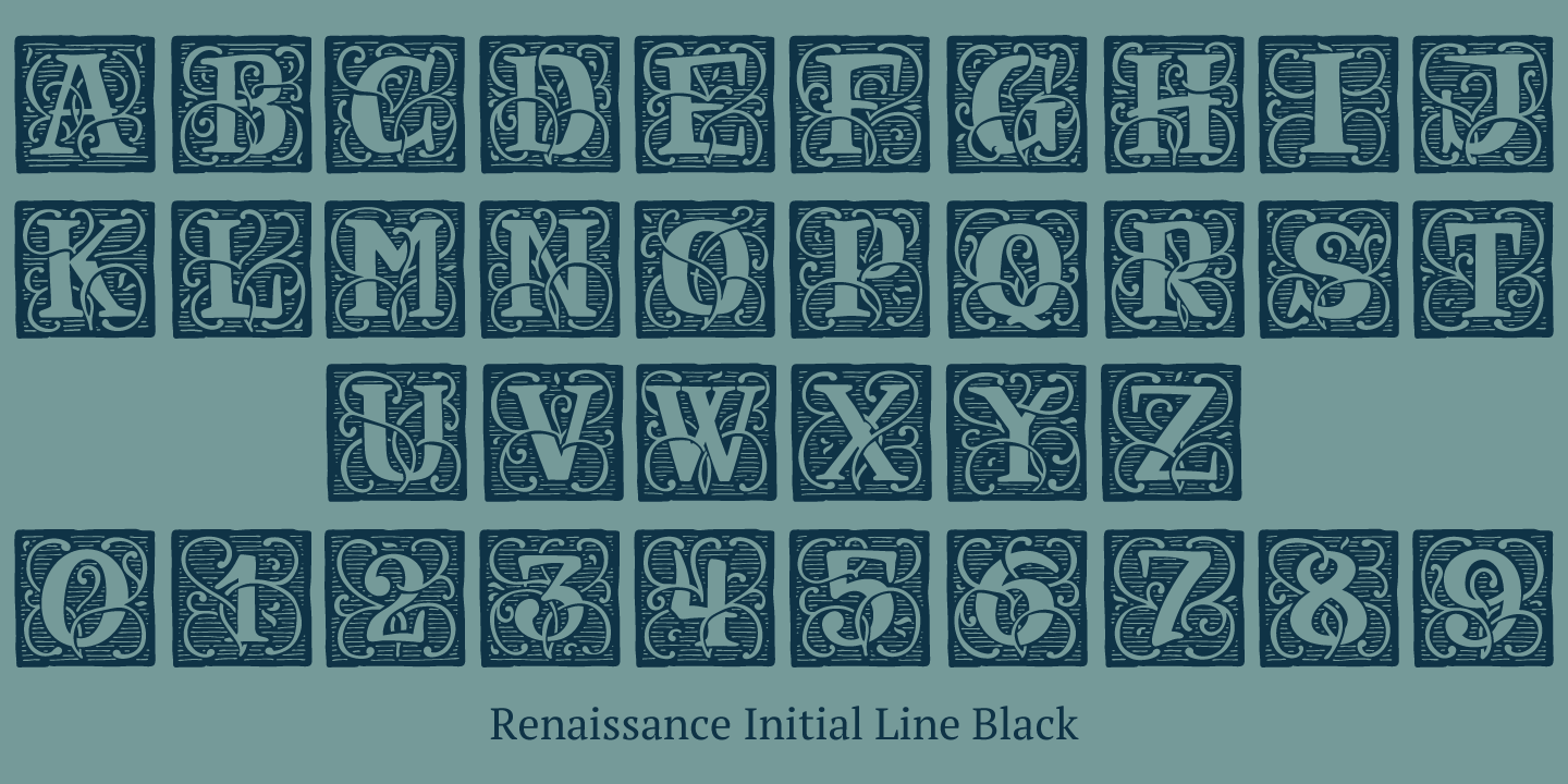 Ejemplo de fuente Renaissance Initial Dots Black